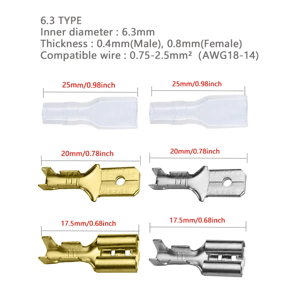 2.8/4.8/6.3mm Crimp Terminals Insulated Seal Electrical Wire Connectors Crimp Terminal Connector Assortment Kit