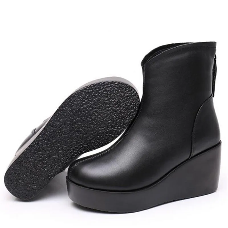 Botas de couro genuíno premium para mulheres, sapatos de plataforma, botas brancas de neve, elegância nova moda, outono e inverno, sapatos altos, 2022