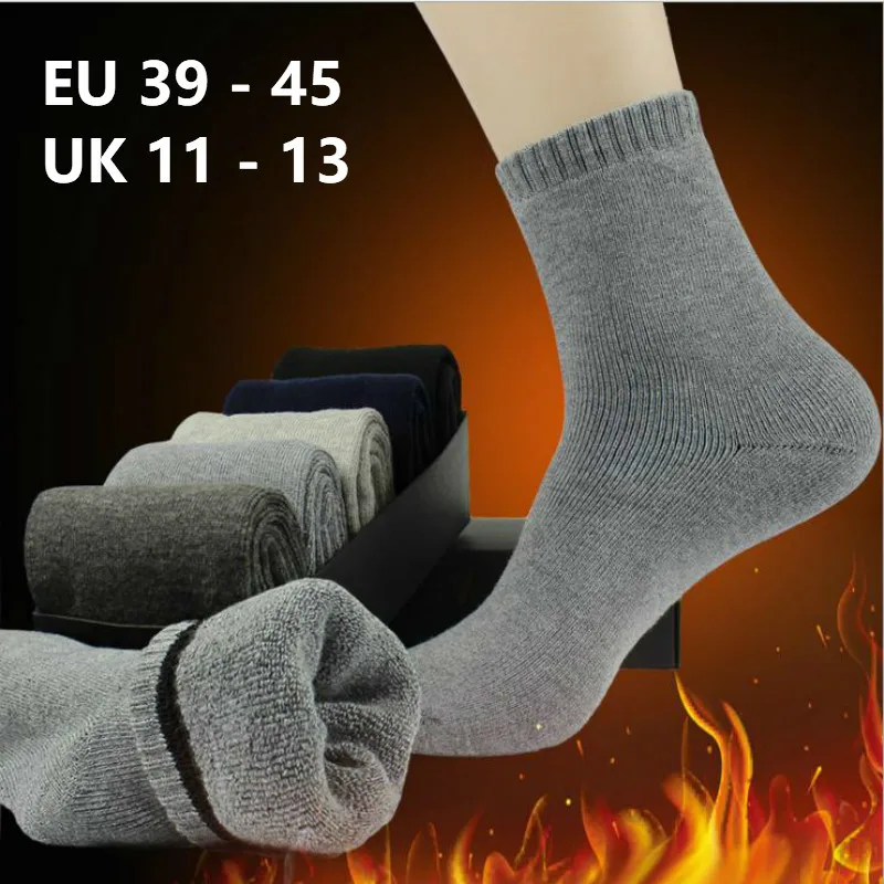 Mens Cotton Winter Middle Ankle Thick Terry Loop Hosiery Man Keep Warm Sock Professional Running Workers Socks Size 39-45