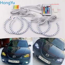 Latest Headlight Multi-color RGB LED Angel Eyes  Ring Eye DRL RF Remote Control for Mazda 3 2002 2003 2004 2005 2006 2007