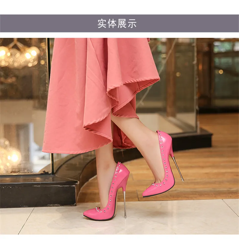 2020 Women Pumps Metal Rivet Heel Super High Heel Thin Heel High Heel Shoes Nightclub Border Performance Shoes Unisex Shoes