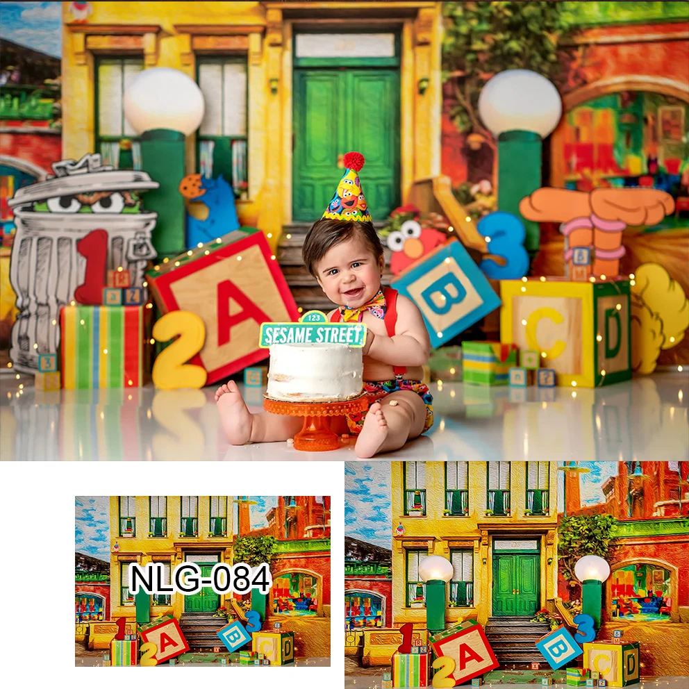 Cartoon Cake Smash Newborn Birthday Backdrop Child Portrait Photo  1st Boy or Girl Birthday Photography Poster Photo Stuio Props