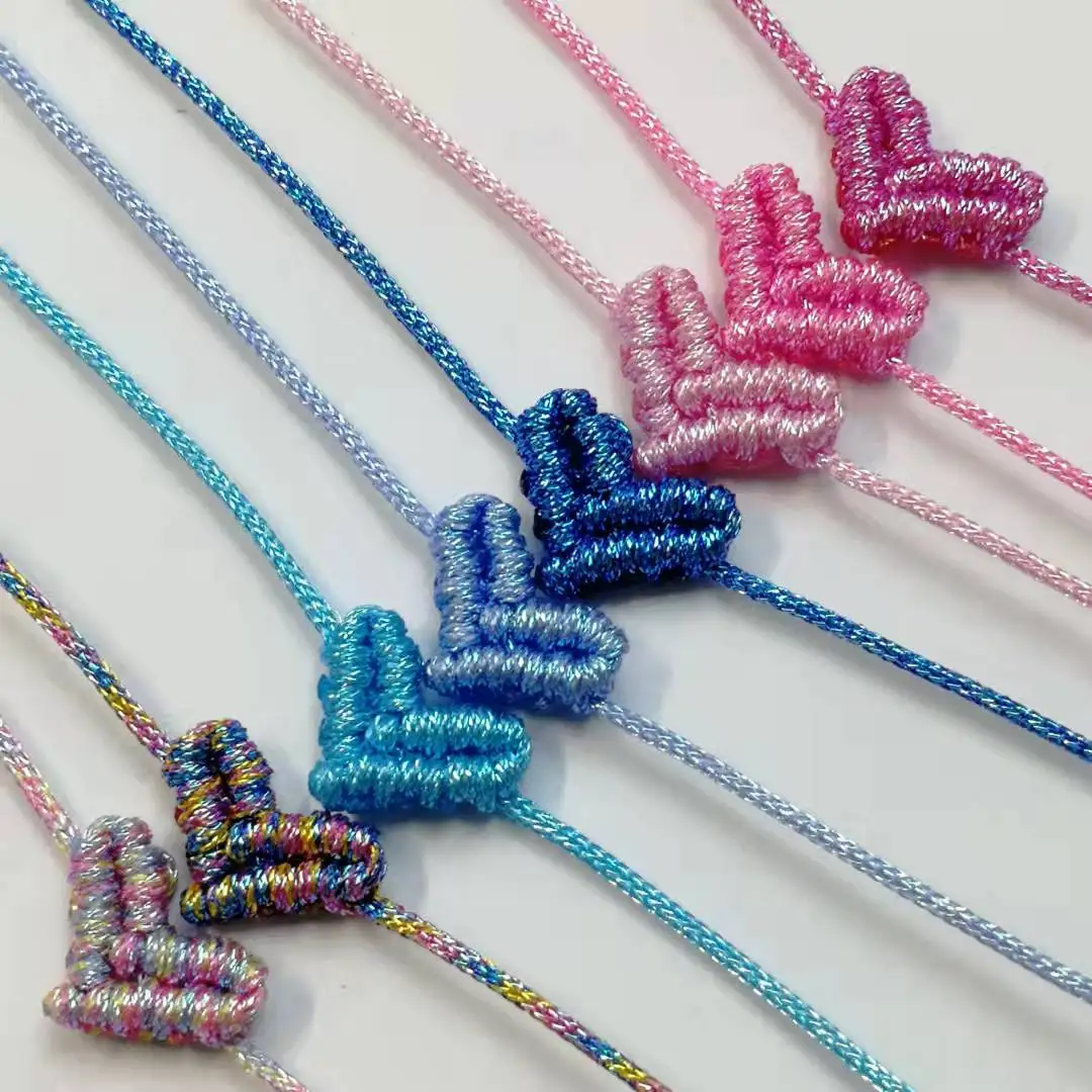 

14 Colors Hyun Rope Bohemia Handiwork Knitting Peach Heart-Shaped Lucky 18k Gold Silver Bracelet Women Bestie Couple Lovers Gift