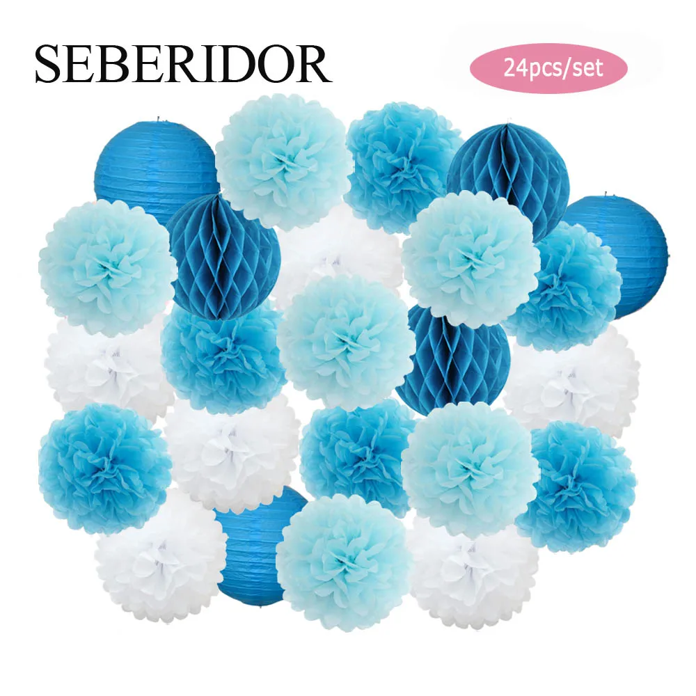 Pink White Set Round Paper Ball Lanterns Folding Baby Boy Girl 1st Birthday Party Favor Baptism Wedding Decor Honeycomb Pompom