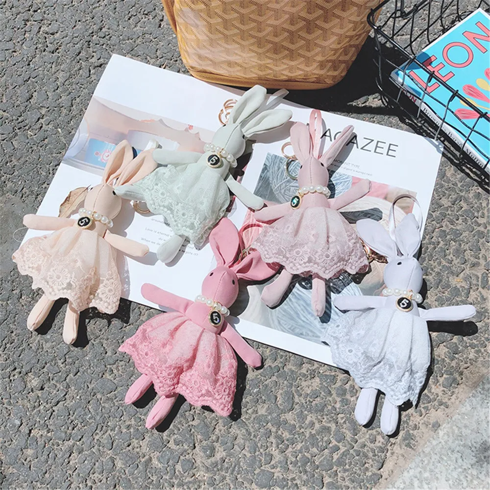 

24CM Cute dress yarn skirt pearl chain rabbit doll baby companion toy children stuffed stuffed animal Christmas toy girl gift