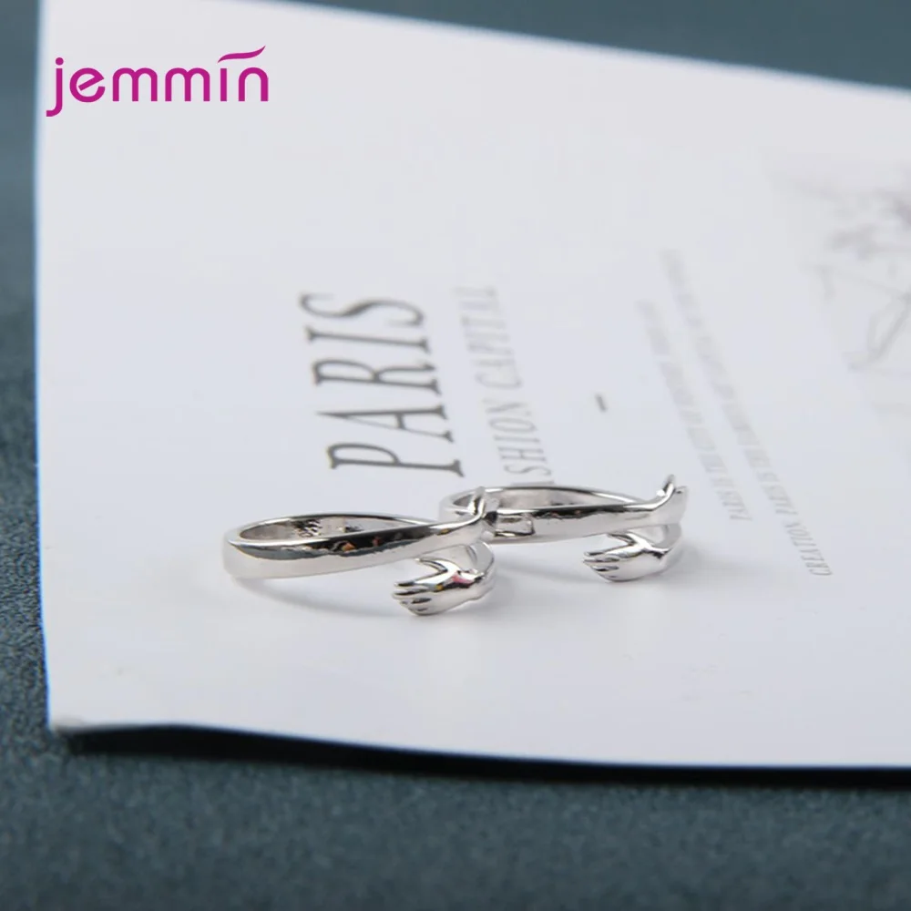 Exquisite 100% 925 Silver  Hugging Hands Rings for Lovers' Engagement Wedding Jewelry Open Finger Rings for Women Femme