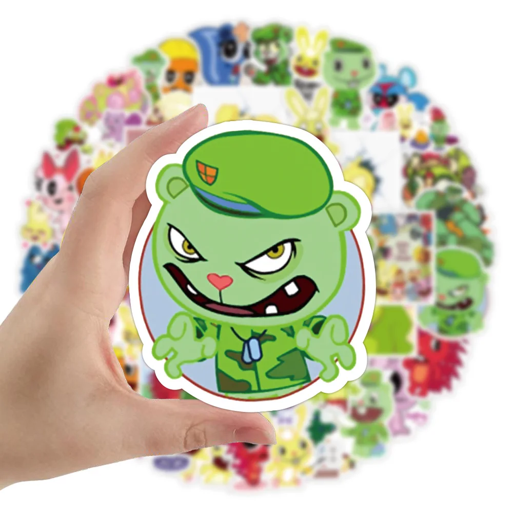 10/30/50pcs  Cartoon New Happy Tree Friends Graffiti Stickers Cool Helmet Classic Window Wall  Cute Kids Girl Toys Water Cup