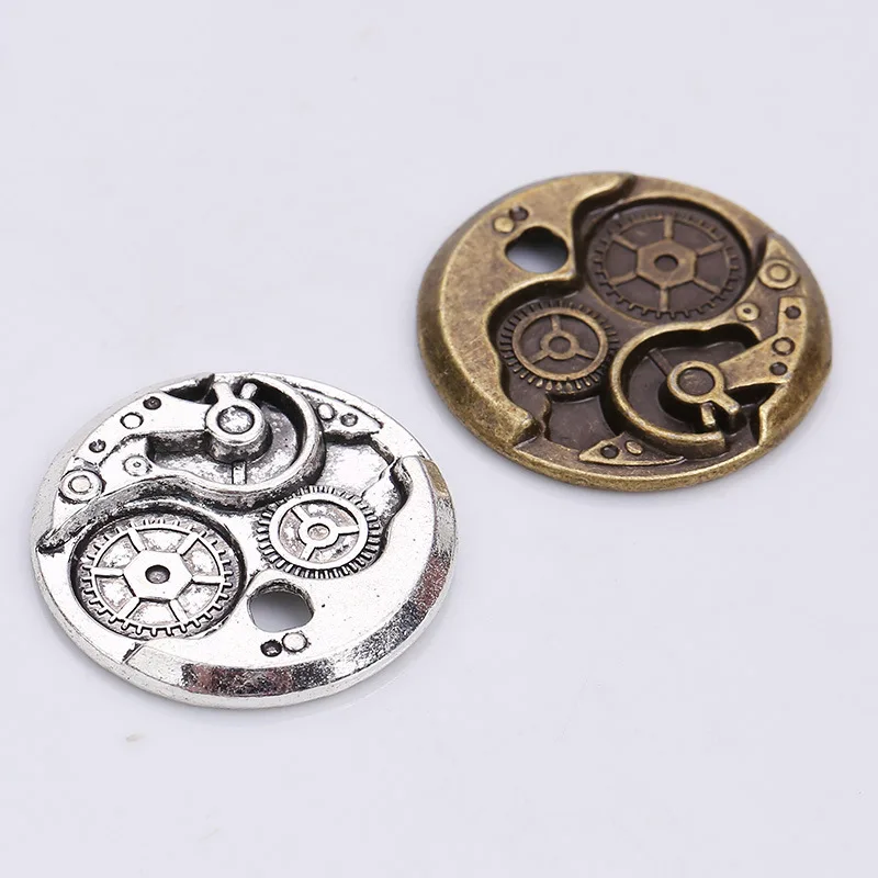 5 Pieces/Lot 22*22mm Vintage Metal Round Clock Gear DIY Jewelry Accessory Pendant Charms For Jewelry Making