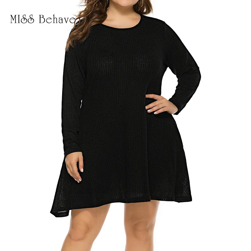 New 2021 autumn winter plus size knit dress for women slim casual large long sleeve blue O-neck mini dresses 3XL 4XL 5XL 6XL