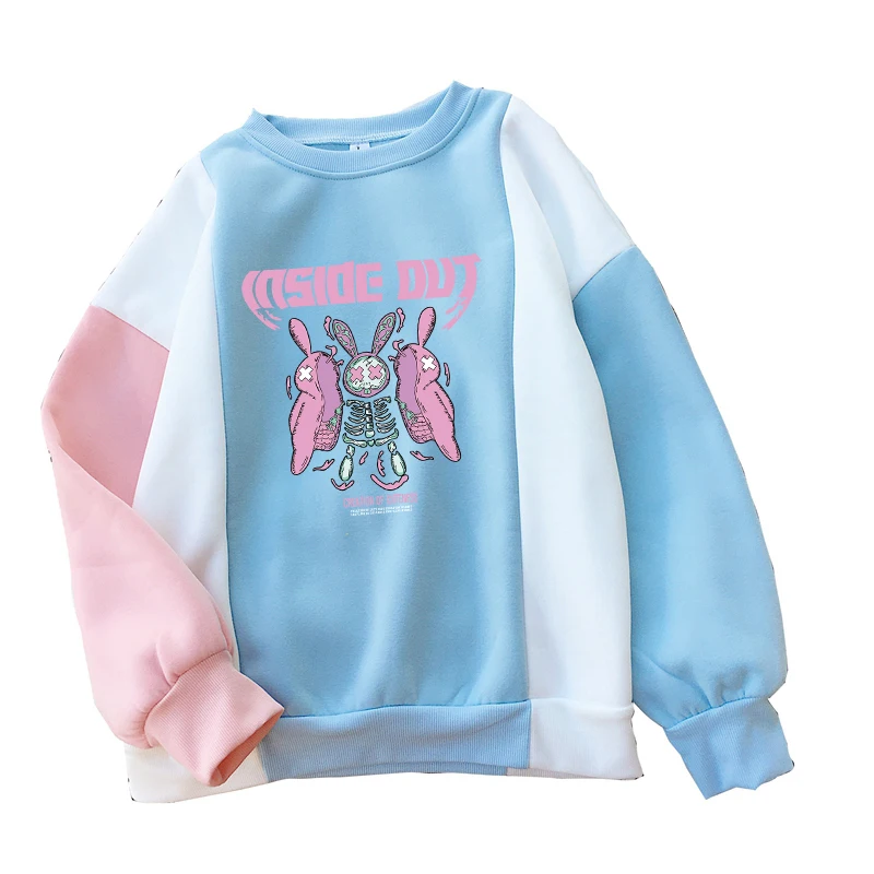 

Women's Hoodies Sweatshirt y2k Fleece Multicolor Crative Skeleton Rabbit Doll Cartoon Print O-neck Harajuku Kawaii Woman Clothes