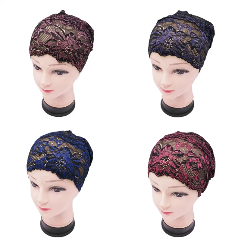 

Muslim Underscarf Full Cover Lace Flower Hat Headscarf Turban Islam Wrap Hijab Cap Women Hair Loss Cancer Chemo Beanie Headwear