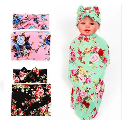 New baby floral Receiving Blankets cotton with Headbands Baby photography blankets envelopes girls baby blankets newborn 0-12 m