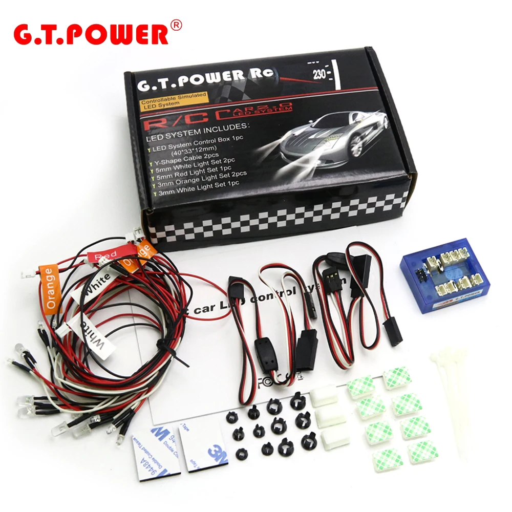 GT Power RC Car lighting 8LED Flashing Lighting Light Wire System 2 PPM FM FS 2.4G Kit Brake+Headlight+Signal For RC Car Truck