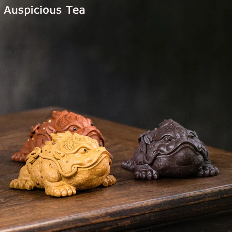 

Boutique Yixing Zisha Gold Toad Auspicious Tea Pet Ornaments Handmade Sculpture Tea Ceremony Accessories Coffee Table Crafts