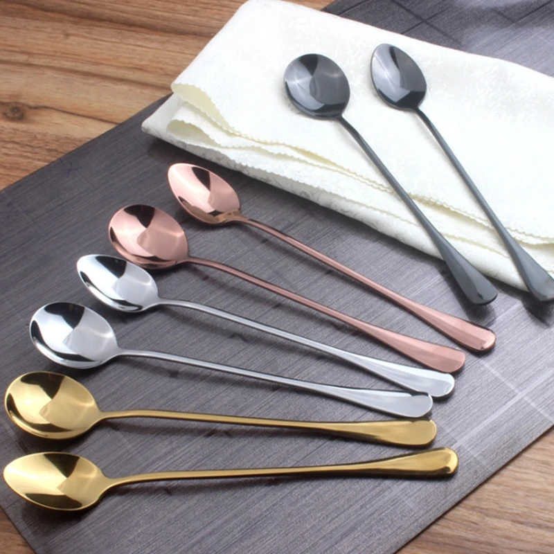 

100pcs colorful Tableware ice scoop stainless steel Stir coffee spoon sharp and round spoons Home Cutlery