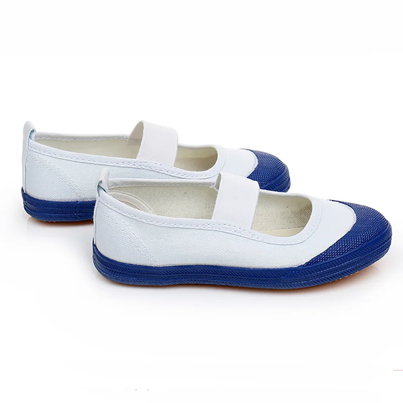 USHINE-zapatos de gimnasia de lona para niños y adultos, banda elástica de boca baja, color blanco