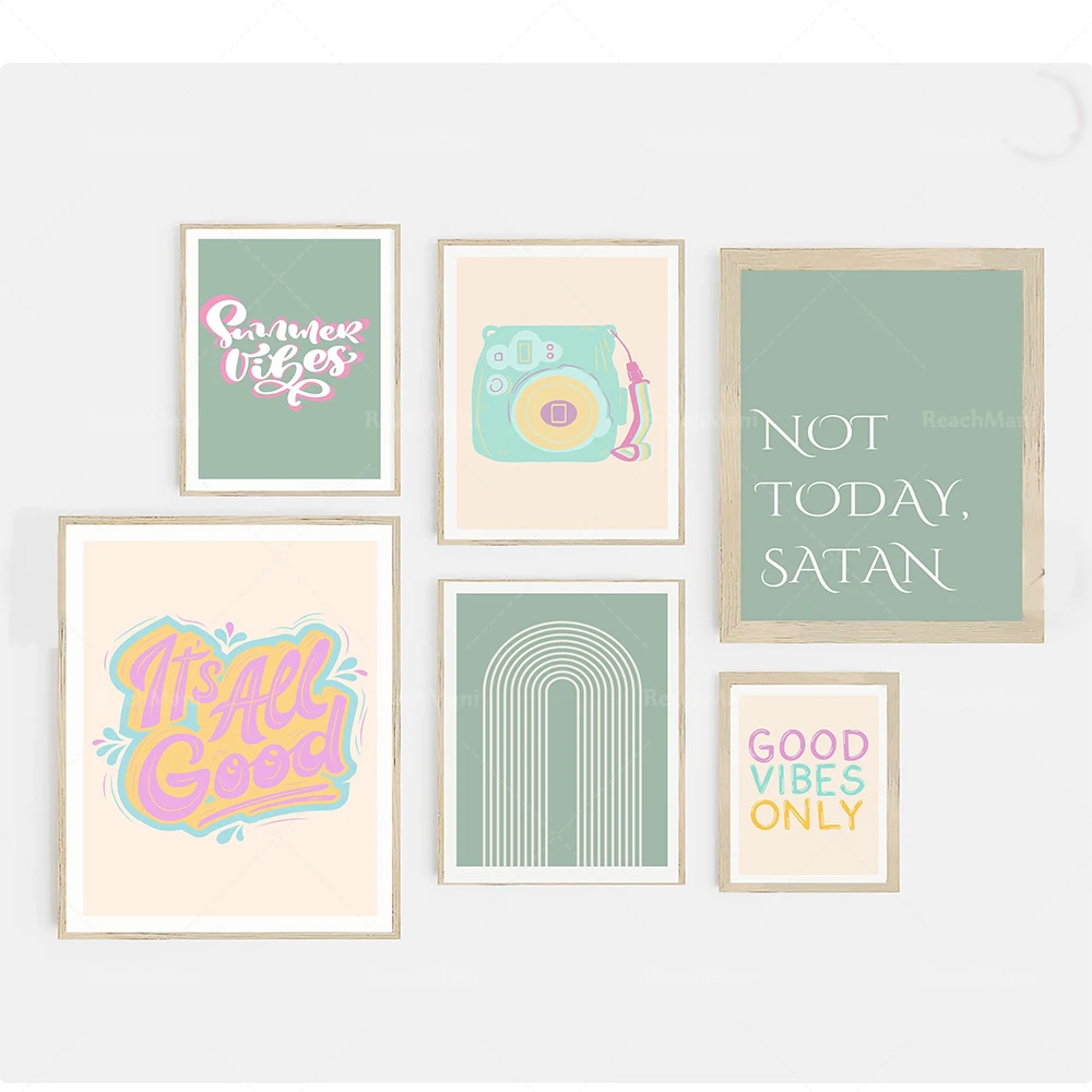 

Abstract art prints, retro wall art pink and green decorative posters, mid-century modern, inspirational quotes