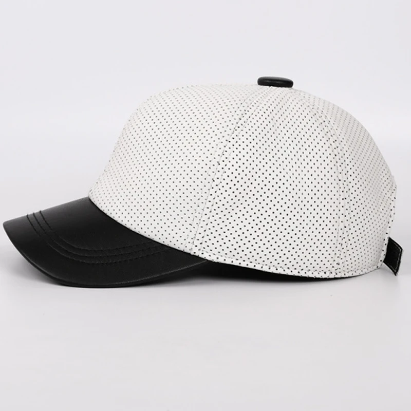 Female British Korean Sports White Baseball Cap Women Men Genuine Leather Duck Tonue Hats Male Casual Punch Hockey Visor Gorra