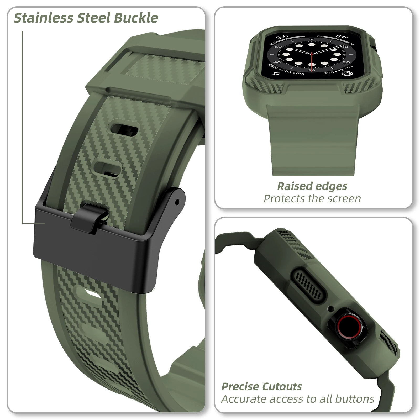 Army Green Strap For Apple Watch Band 44mm 42mm with Bumper Case VIOTOO Rugged Full Protection 38mm 40mm Band Strap for iWatch