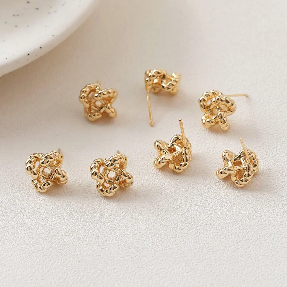 2PCS 14K Gold Plated Knot Shape Design Ear Studs Superior Quality Charms for Jewelry Making Diy Earrings Charms Accessories