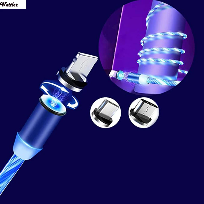 3 In 1 Lampu LED Menyala Magnetik IOS/Tipe-c/Kabel Pengisi Daya USB Mikro Samsung S8 S9 Plus A50 untuk Android untuk Huawei P30 LG