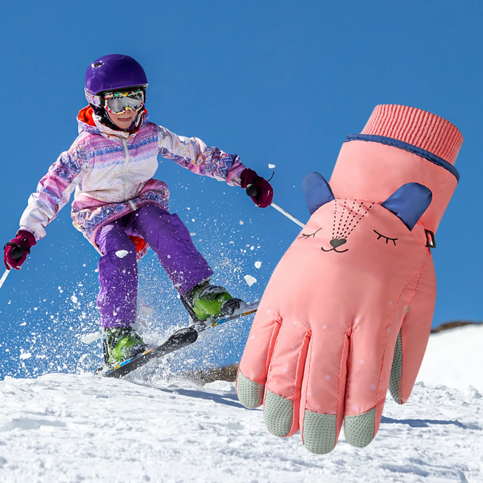 Kids Winter Warm Gloves Windproof For Children Boys Girls Ski Cycling Climbing Outdoor Gloves Waterproof Anti-slip leather #0212