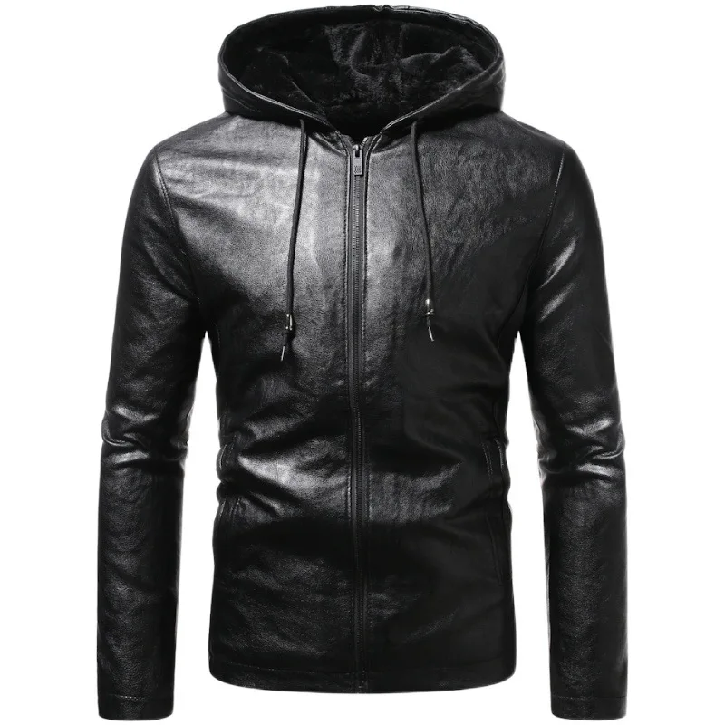 Mens Leather Jackets 2025 Men's Winter Fleece Warm Hooded PU Leather Jacket Coat Men Casual Thicken Motorcycle Outerwear Male