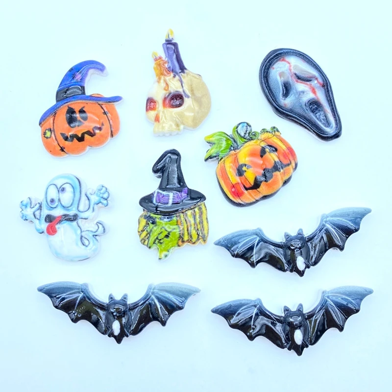 Cabujones de resina con parte trasera plana para Halloween, accesorio de decoración artesanal de joyería DIY, serie de dibujos animados, novedad, L00, 10/20 Uds.