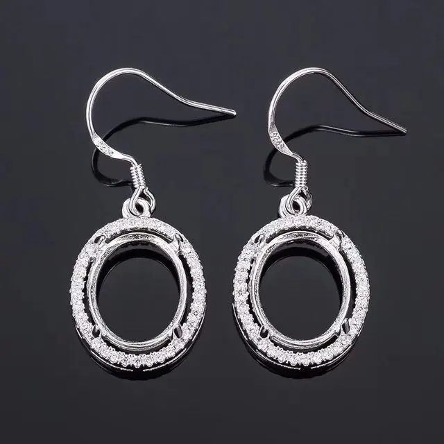 Classic Sterling Silver Hook Earrings Bezel Cabochon Gemstone Base Tray Semi Mount Drop Earrings for Jewelry DIY