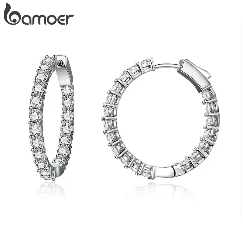 BAMOER Klassische Neue Silber Farbe Runde Kreis Leuchtende Zirkonia Stud Ohrringe für Frauen Übertreibung Ohrringe Schmuck YIE138