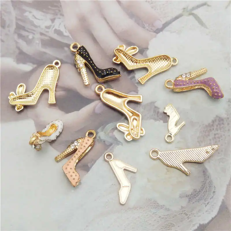 Julie Wang 10PCS Enamel Charms Mixed High Heel Shoes Alloy Necklace Bracelet Jewelry Making Accessory