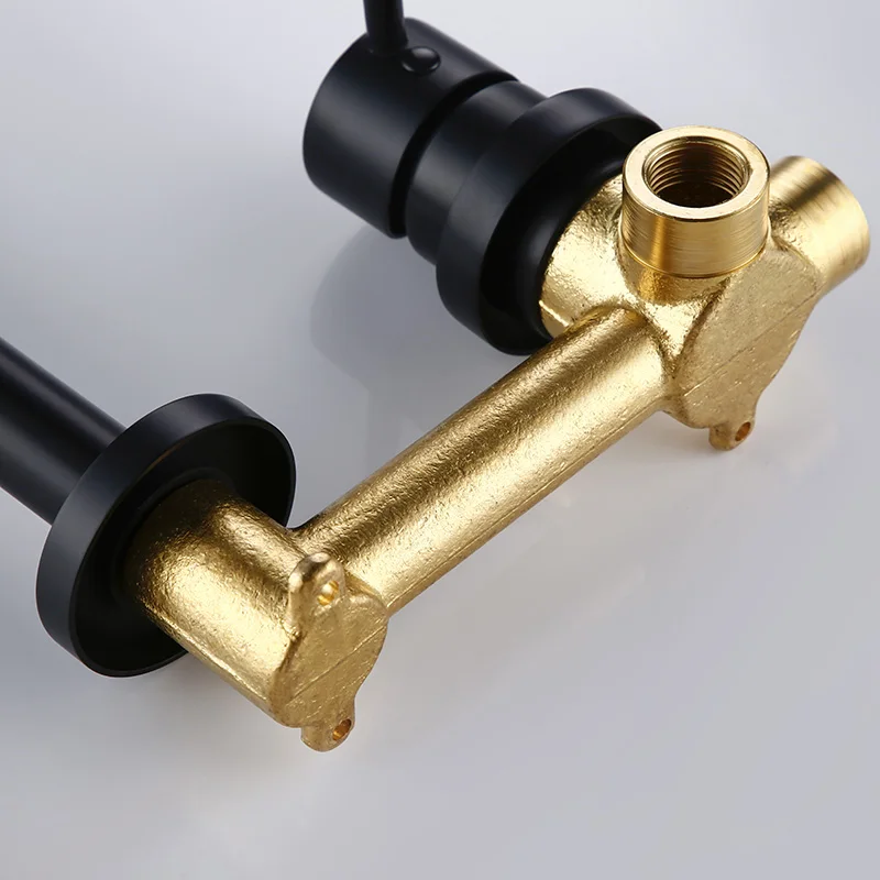 Imagem -04 - Bagnolux Moderno Quente e Frio Wall-mount Torneira Redonda Único Furo Interruptor de Válvula Cerâmica Torneira da Pia do Banheiro em Alba Preto Fosco