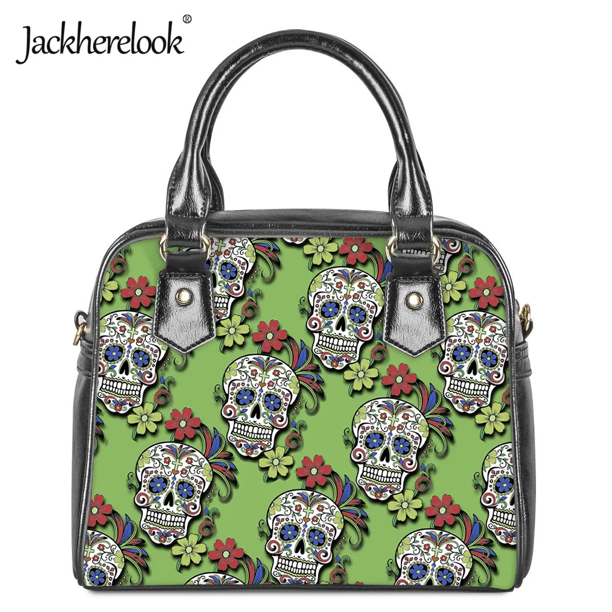 

Jackherelook Cool Sugar Skulls Pattern Women's Handbag Luxury PU Leather Crossbody Bags for Women Female Handle Bag Purse