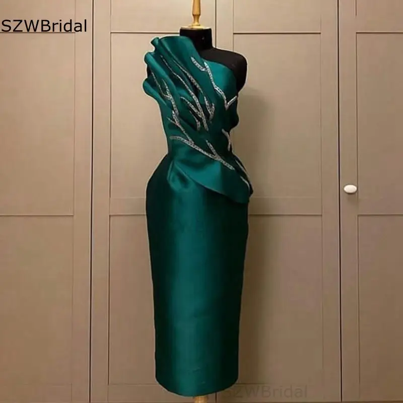 Custom made Satin Robe soiree femme Short evening dresses for women abendkleider 2025 Ruffy Beading Dubai dress evening gowns