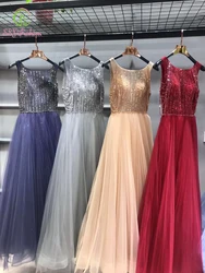 Customized Evening Dress for Women Real Picture Luxury Halter Tassel Sequins Beading A-line Long Prom Formal Gown Vestidos