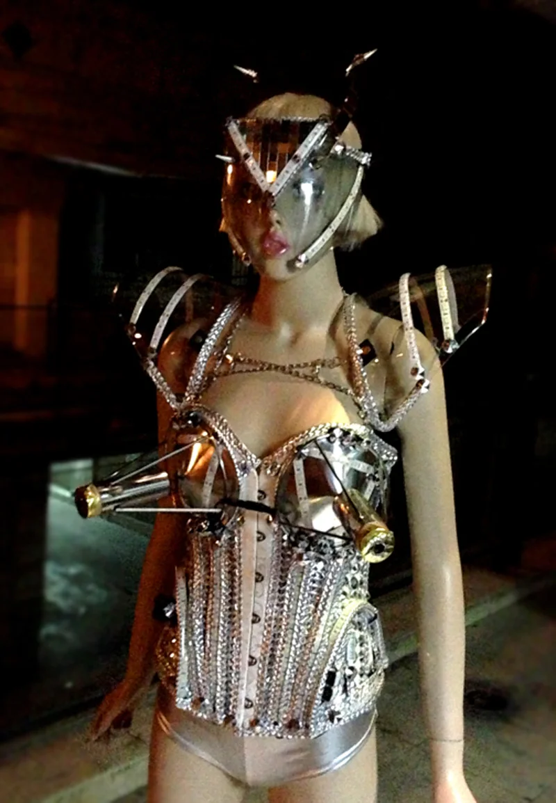 Future technology armors LED luminous costume cold fireworks stage show outfit singer dancer bars nightclub DJ sexy clothes