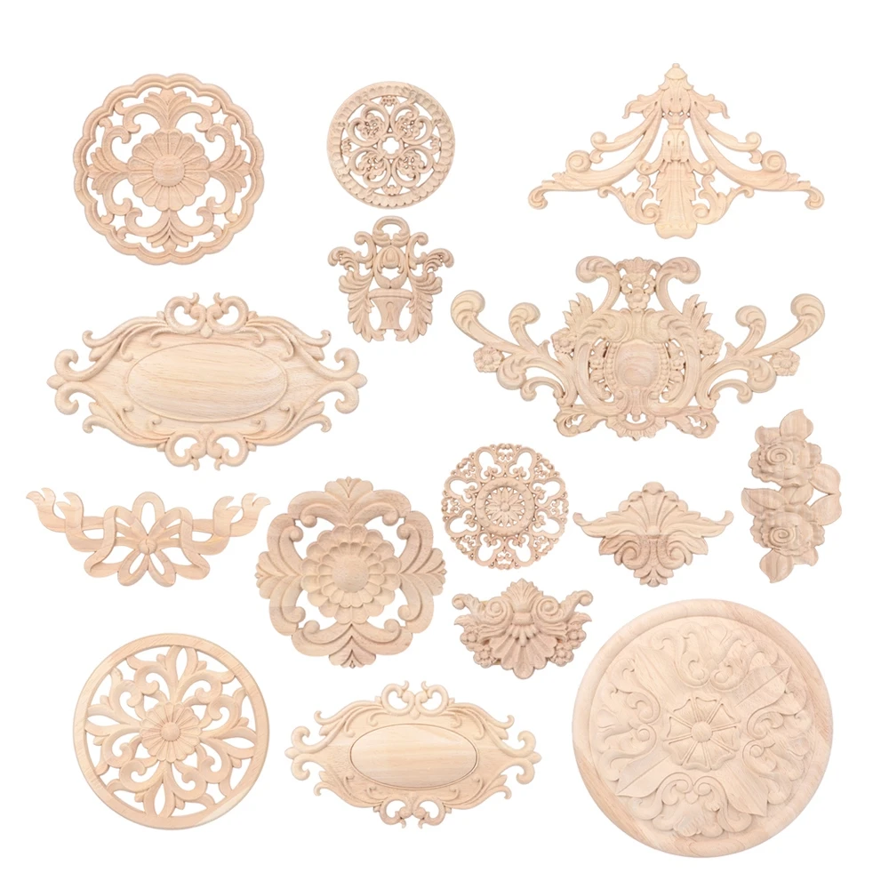 Artesanías talladas de madera de flores naturales europeas, apliques de esquina, Marco, muebles de puerta de pared, decoración de tallado de madera