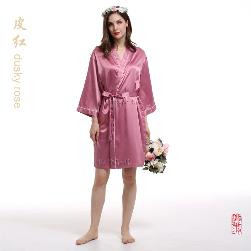 Silk Sleepwear Short Satin Bridesmaids Solid women Kimono Robe A9000