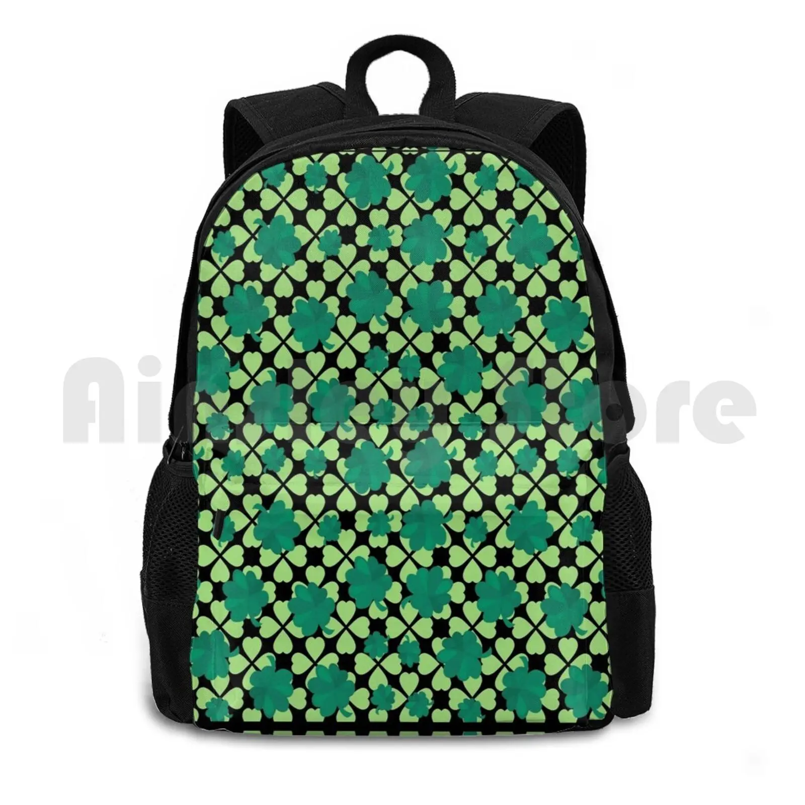 Lucky Clover Pattern Backpack para esportes ao ar livre, caminhadas, equitação, escalada, amor, feliz dia, 4 folhas