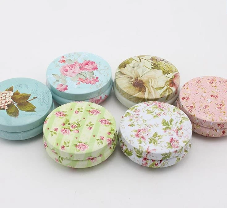 

50PCS Floral Pastoral Iron Storage Tank Box Bins Cans Metal Round Coffee Tea Snacks Candy Tin Home Container Decor SN2056