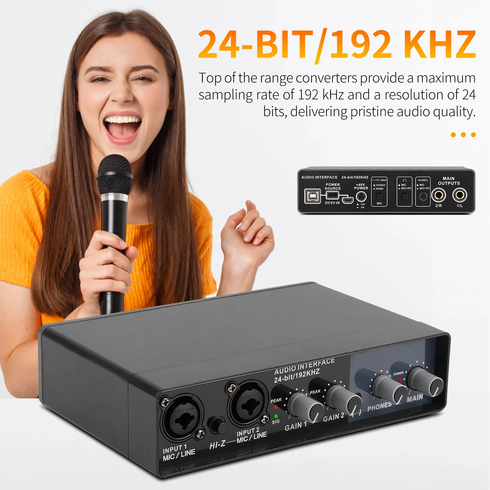 Audio Interface 24 Bit/192 KHz USB Audio Interface 2i2 for Recording, Podcasting, Streaming with MIC LINE Input, XLR InInterface