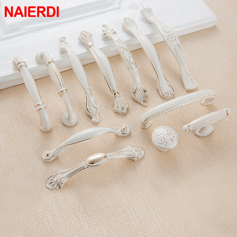 NAIERDI Zinc Aolly Ivory White Cabinet Handles Kitchen Cupboard Door Pulls Drawer Knobs European Fashion Furniture Handle