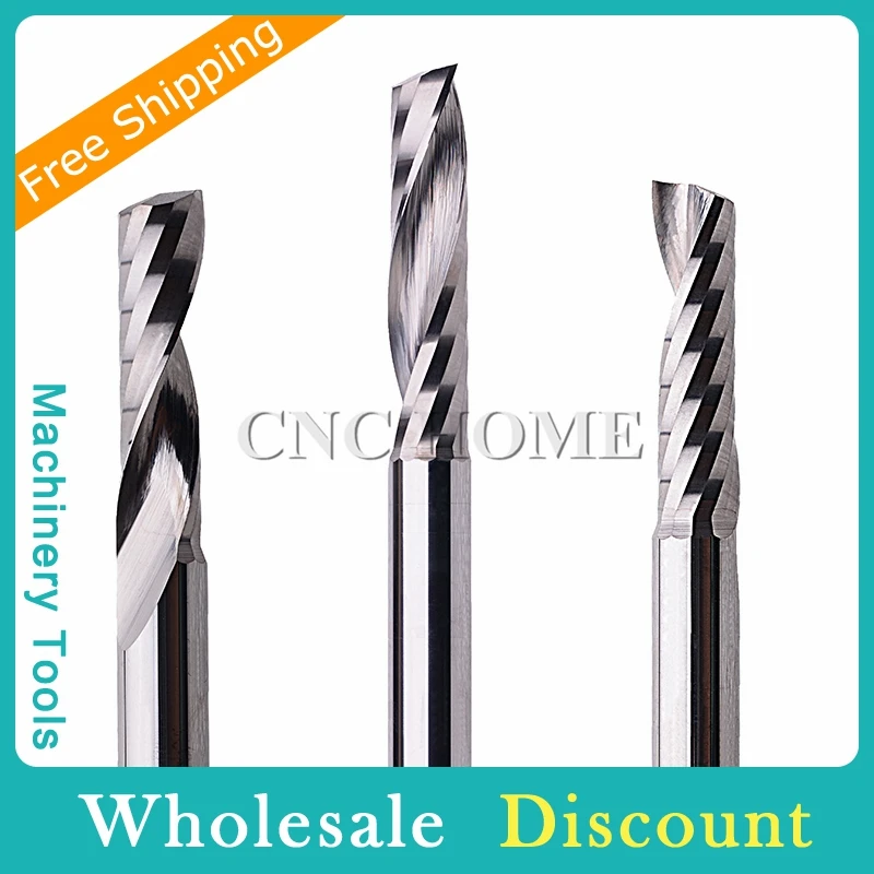 

10pcs Carbide Milling Cutter CNC router engraving bit 3.175 4 6 8mm Shank One Flute CAD spiral end mill for woodworking acrylic