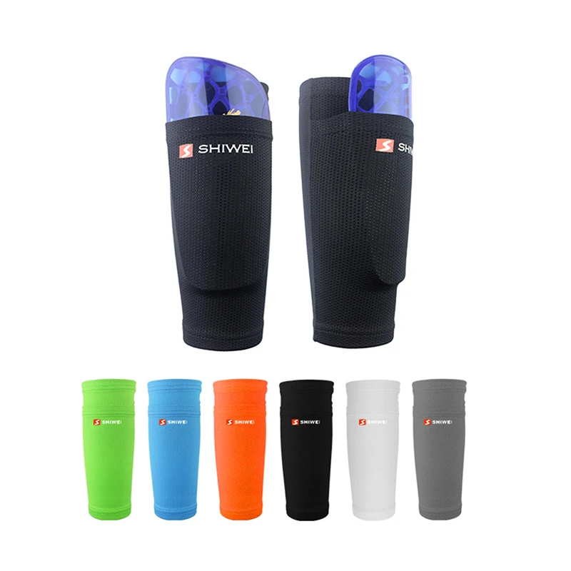 1 Pair Football Shin Guards With Pocket Practical Leg Sleeves Adult Support Sock Nylon Solid Color Shin Protector Soccer Gear