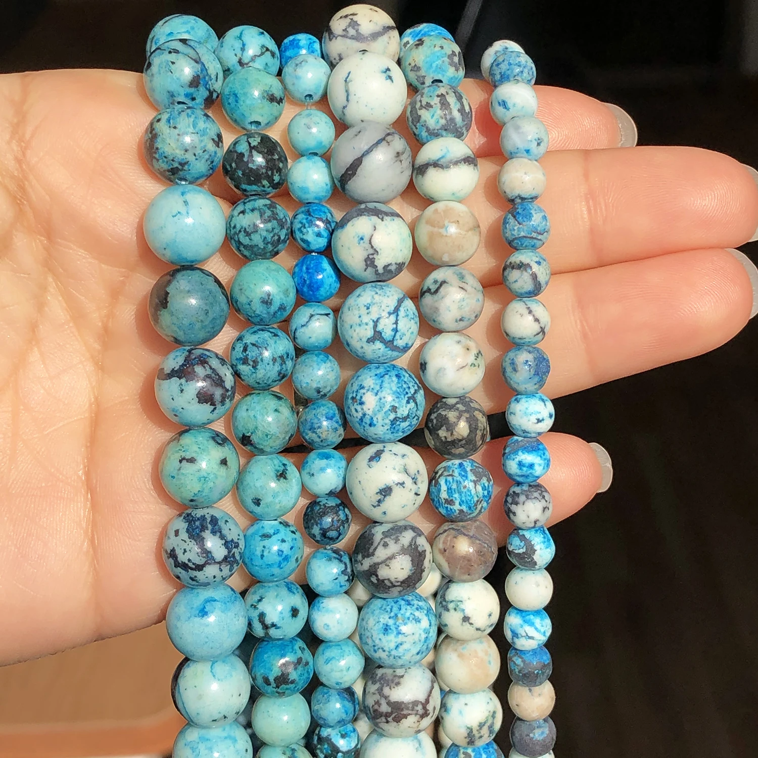 Natural Stone Blue Skin Turquoises Howlite Round Loose Minerals Beads for Jewelry Making DIY Bracelet Accessories 15'' 6 8 10mm
