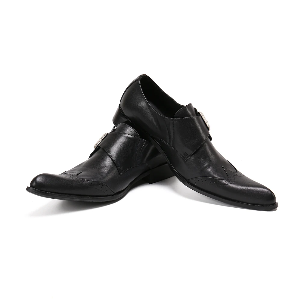 Black Fashion Brock Man Banquet Shoes Plus Size Real Leather Formal Brogue Shoes Pointed Toe Business Office Oxfords Shoes