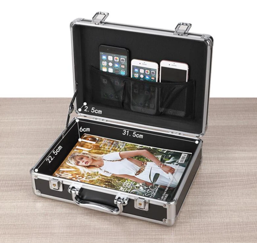 Aluminum Hard Case Briefcase Silver / Black Tool box Carrying Case with Cloth Lining Flight Cases Portable Equiment Tool Case