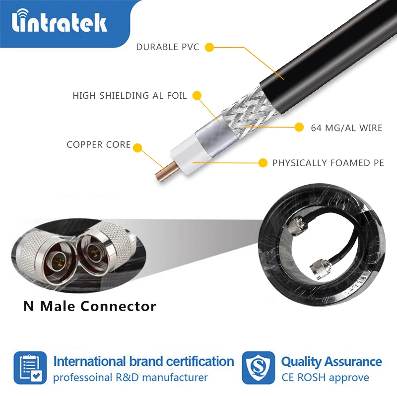 Lintratek 10-30m meter 5D Coaxial Cable 50ohm N Male to N Male For 2G 3G 4G Cell Mobile Phone Signal Booster Repeater Amplifier