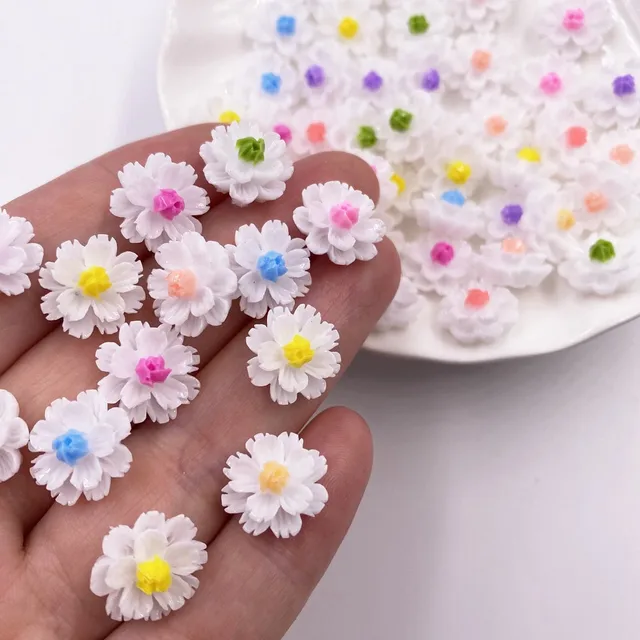 Nowy 30 sztuk żywica 12mm 3D kolorowy kwiat Flatback kamienne guziki ozdoby DIY księga gości rzemiosło L42