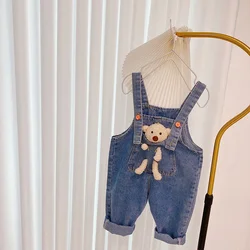 cowboy suspenders pants for girls and boys bear cartoon leisure pants children's clothing autumn jeans boys